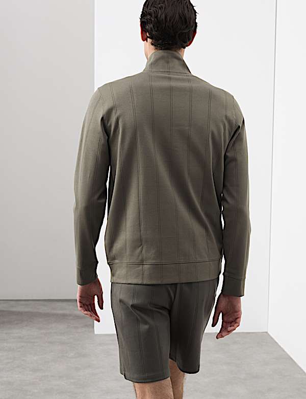 Pure Cotton Textured Striped Half Zip Jacket - PL