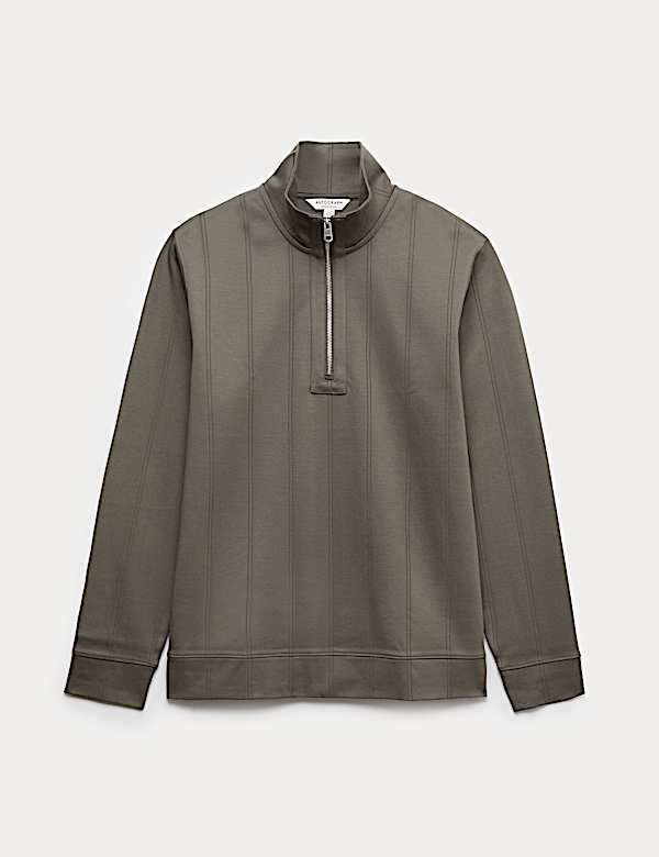 Pure Cotton Textured Striped Half Zip Jacket - PL