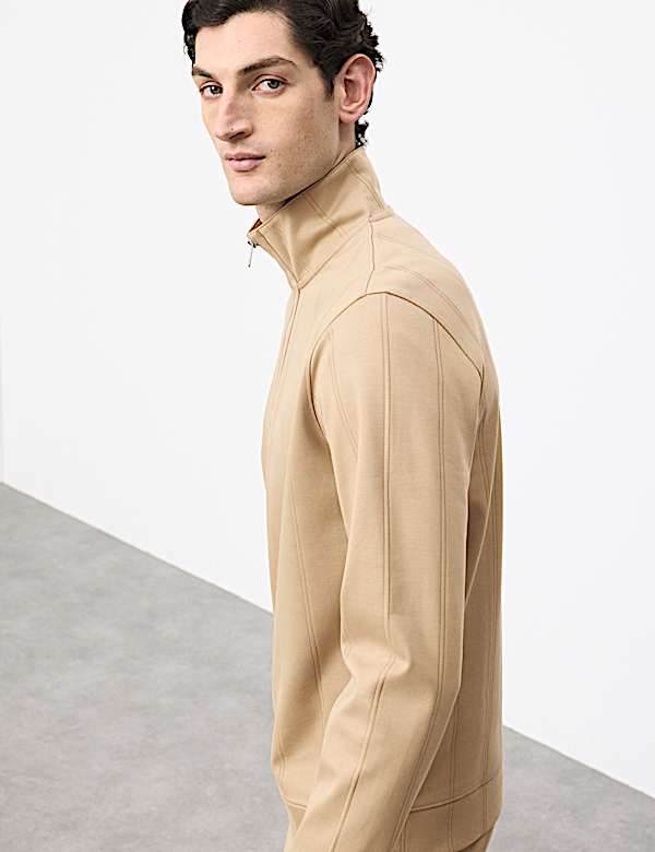 Veste 100 % coton textur&eacute; &agrave; rayures et fermeture zipp&eacute;e mi-hauteur - LU