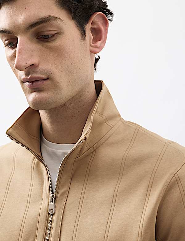 Veste 100 % coton textur&eacute; &agrave; rayures et fermeture zipp&eacute;e mi-hauteur - LU