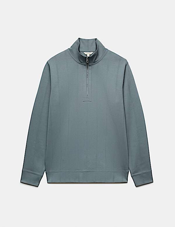 Pure Cotton Textured Striped Half Zip Jacket