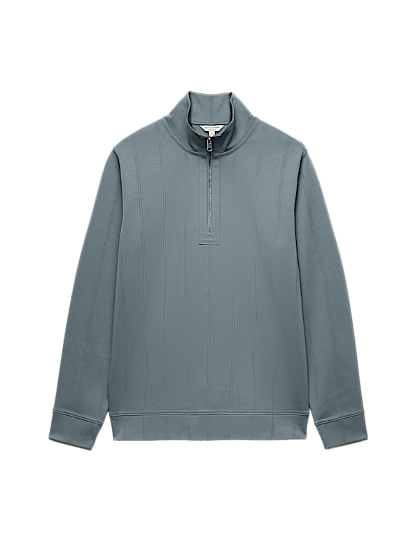 Pure Cotton Textured Striped Half Zip Jacket