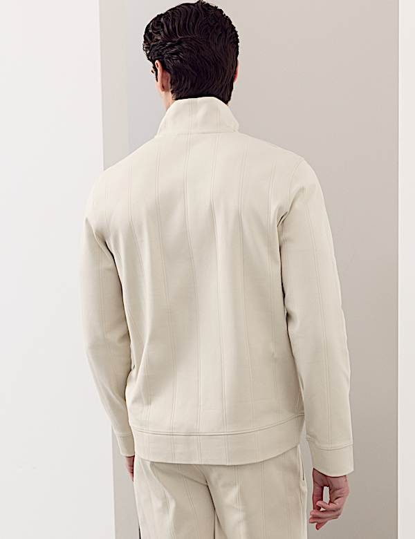 Pure Cotton Drop Needle Striped Half Zip Jacket - IT