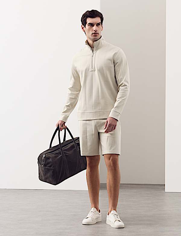 Pure Cotton Drop Needle Striped Half Zip Jacket - IT