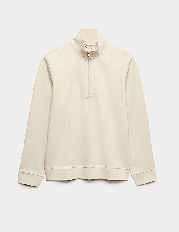 Pure Cotton Drop Needle Striped Half Zip Jacket - IT