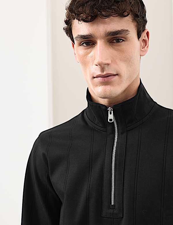 Pure Cotton Textured Striped Half Zip Jacket