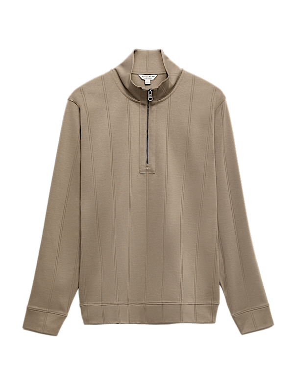Pure Cotton Drop Needle Striped Half Zip Jacket