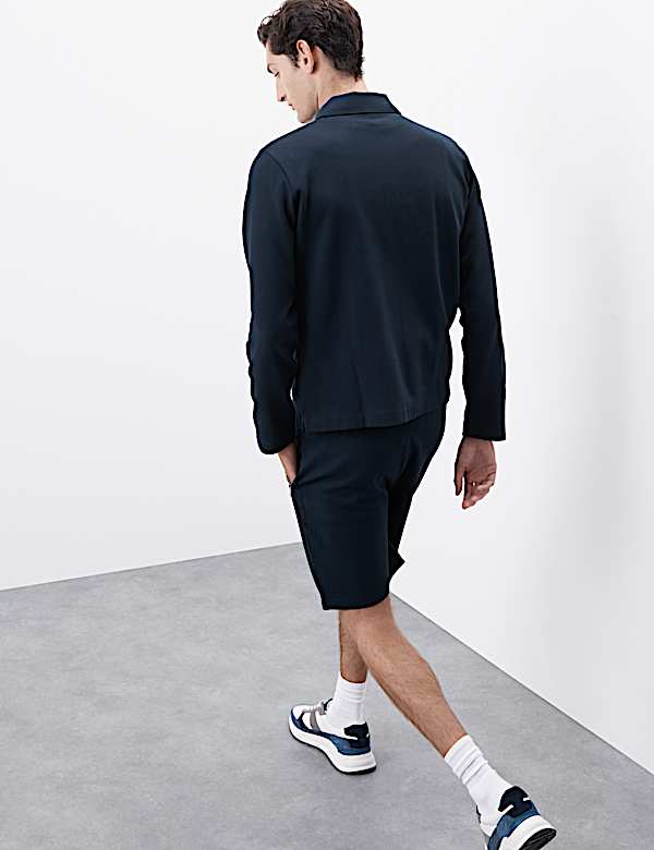 Katoenrijke top met lange mouwen, halflange rits en wafelstructuur - BE