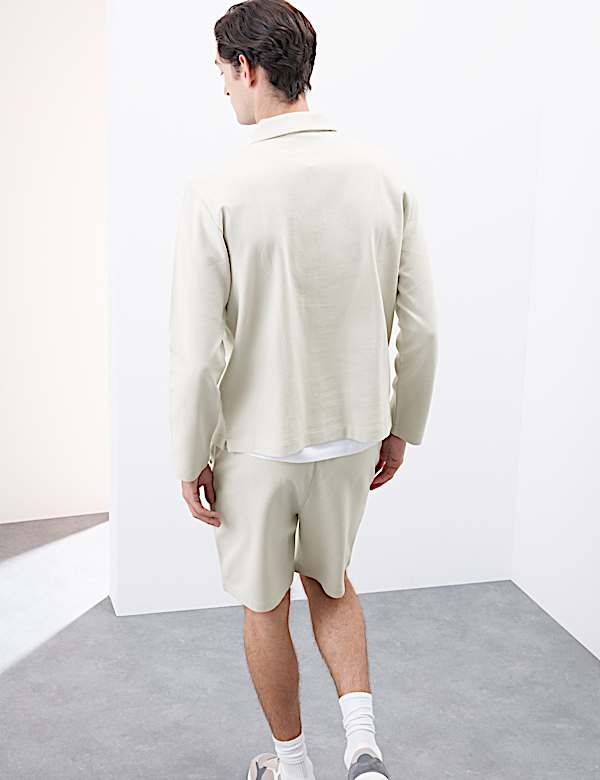 Cotton Rich Waffle Half Zip Long Sleeve Top - JP