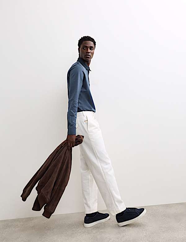 Μακρυμάνικη μπλούζα πόλο με ανάγλυφη υφή από 100% βαμβάκι - GR