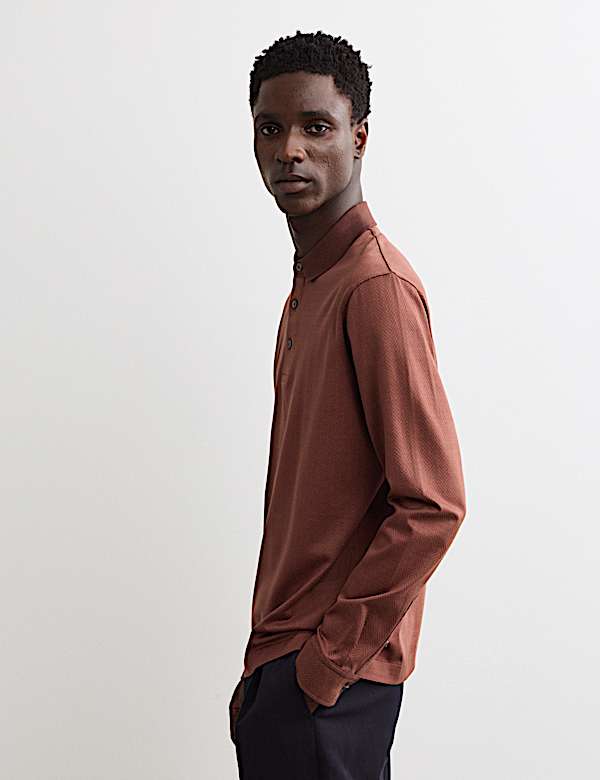 Polo 100 % coton texturé à manches longues - FR