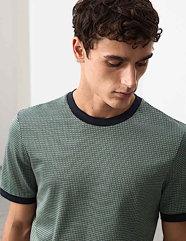 Pure Cotton Geometric Jacquard T shirt