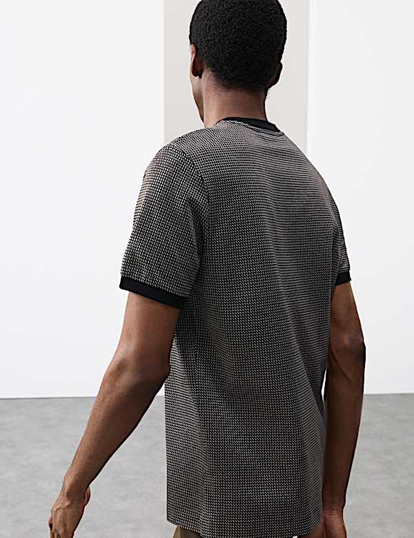 Pure Cotton Geometric Jacquard T shirt - NZ