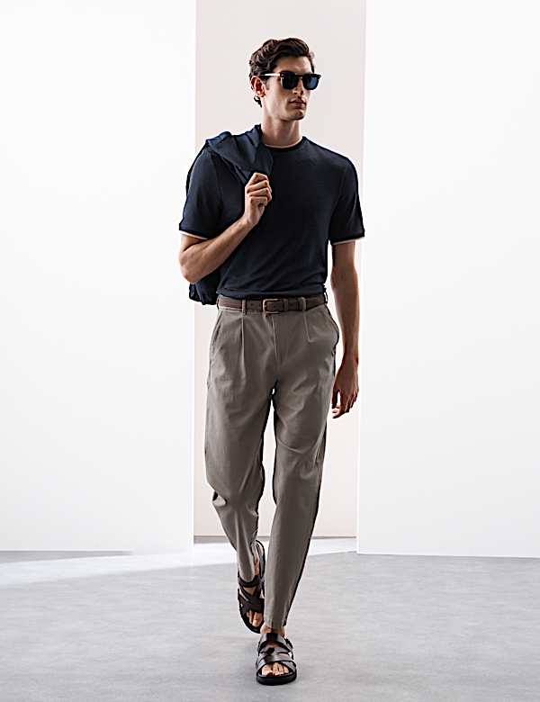 Linen Blend Crew Neck T-Shirt - LV