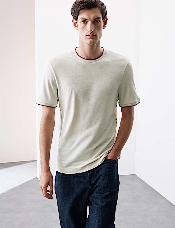 Linen Blend Crew Neck T-Shirt