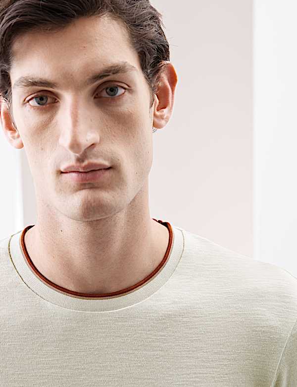 Linen Blend Crew Neck T-Shirt