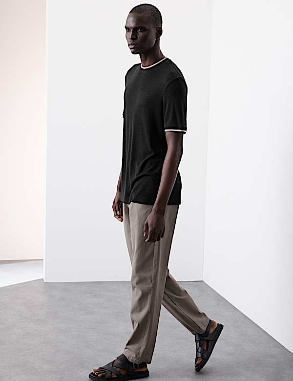 Linen Blend Crew Neck T-Shirt