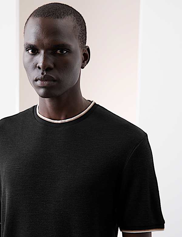 Linen Blend Crew Neck T-Shirt