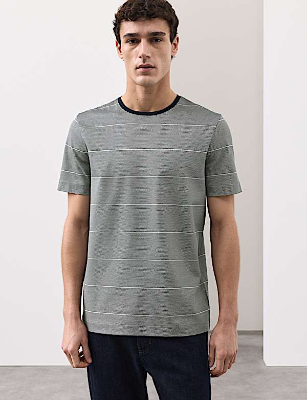 Pure Cotton Textured Striped T-Shirt