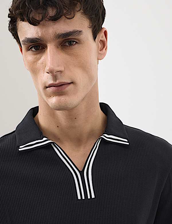 Pure Cotton Vertical Pointelle Polo Shirt