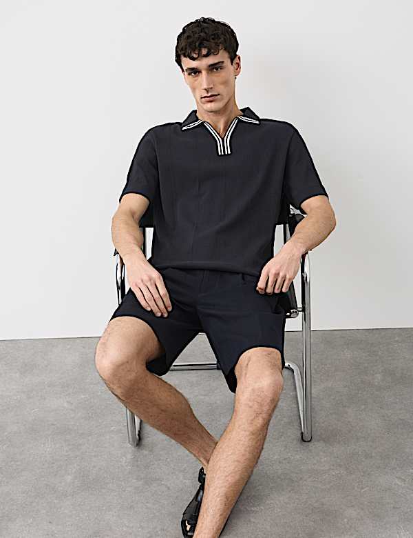 Pure Cotton Vertical Pointelle Polo Shirt