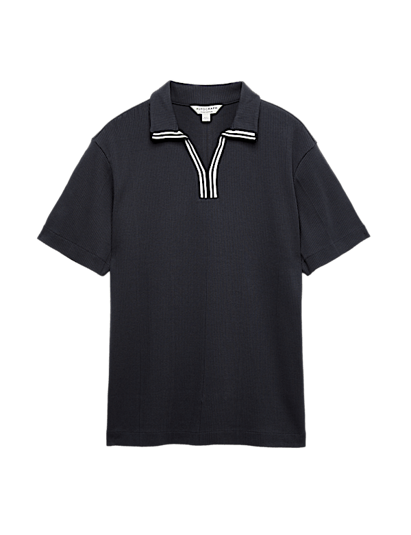 Pure Cotton Vertical Pointelle Polo Shirt