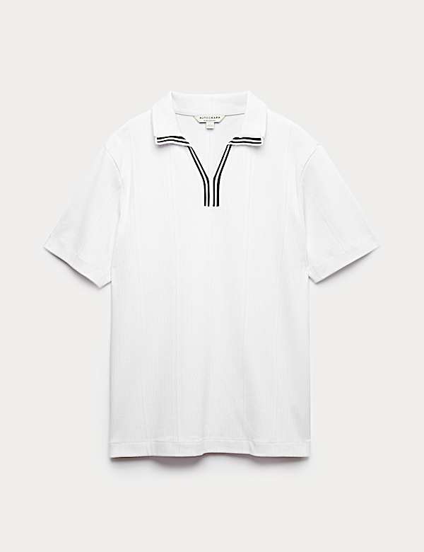 Pure Cotton Vertical Pointelle Polo Shirt - RS
