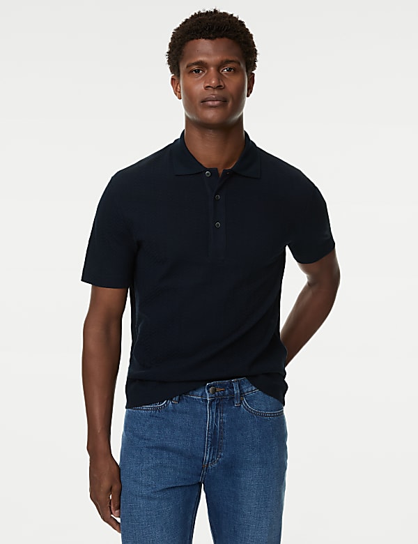 Cotton Rich Zig Zag Design Rib Polo Shirt - ID