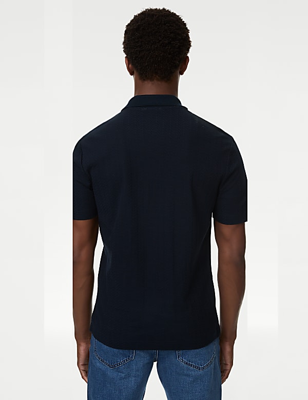 Cotton Rich Zig Zag Design Rib Polo Shirt - ID