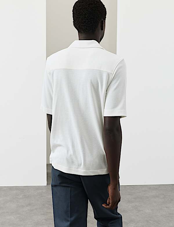 Relaxed Fit Modal Rich textured Button Through Polo - KR