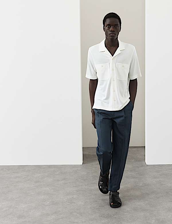 Relaxed Fit Modal Rich textured Button Through Polo - KR