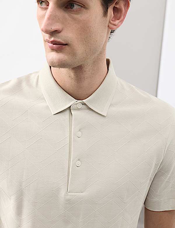 Pure Cotton Textured Polo Shirt - FI