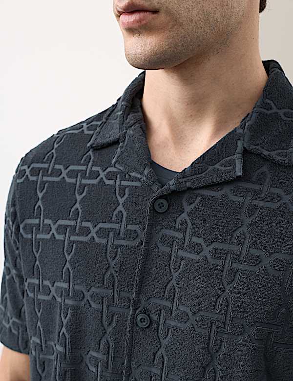 Cotton Rich Jacquard Towelling Revere Polo Shirt - EE