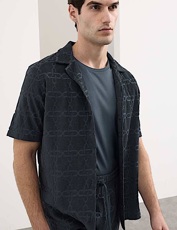 Cotton Rich Jacquard Towelling Revere Polo Shirt - EE