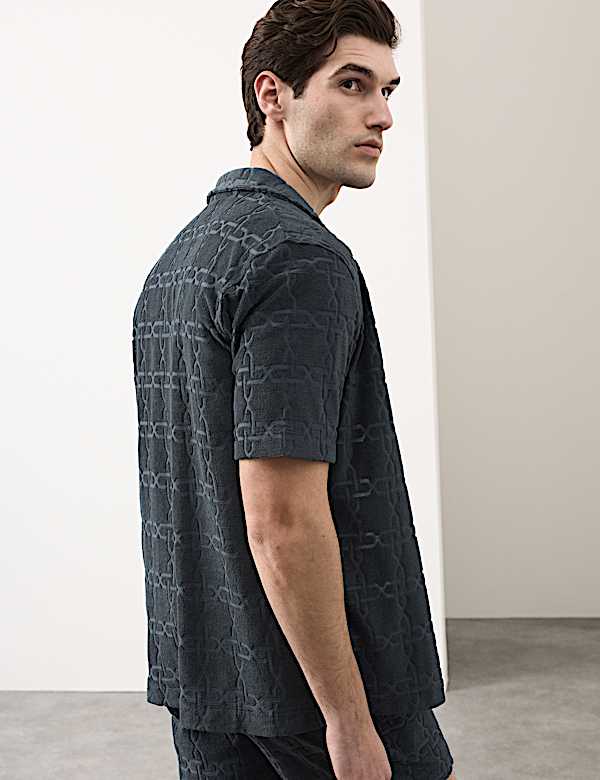 Cotton Rich Jacquard Towelling Revere Polo Shirt - EE