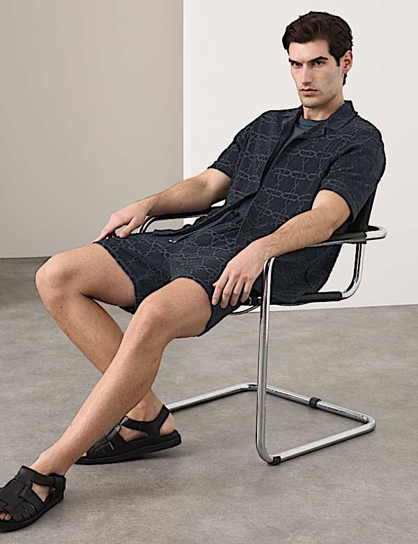 Cotton Rich Jacquard Towelling Revere Polo Shirt - EE