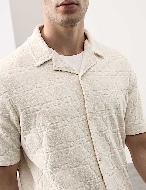 Cotton Rich Jacquard Towelling Revere Polo Shirt - AU