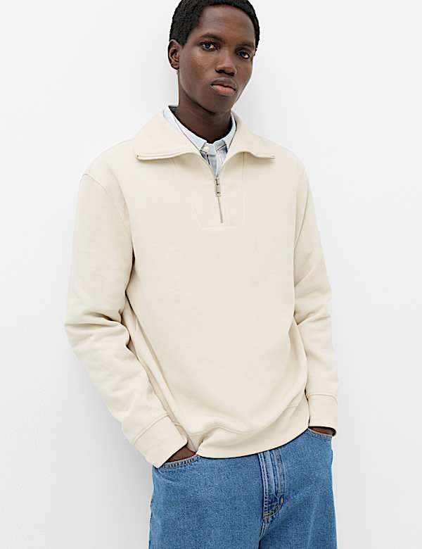 Cotton Rich Textured Half Zip Jumper