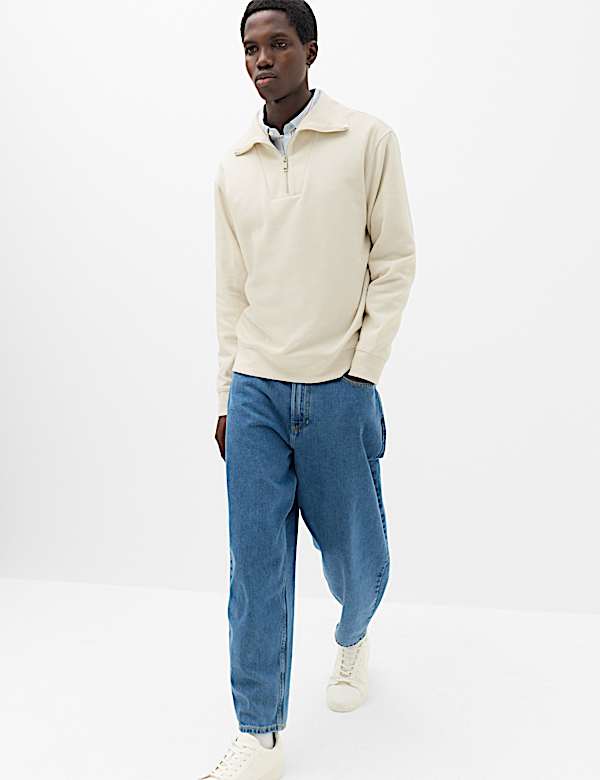 Cotton Rich Textured Half Zip Jumper