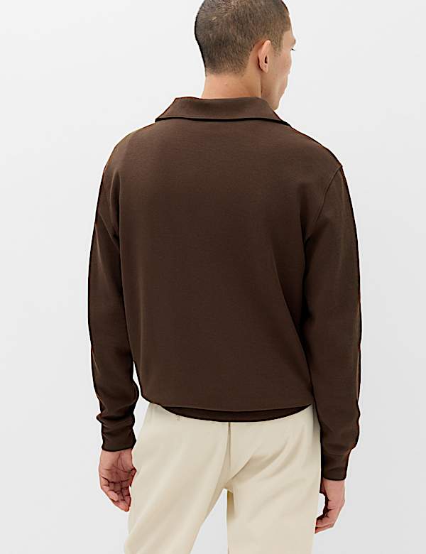 Cotton Rich Textured Half Zip Jumper