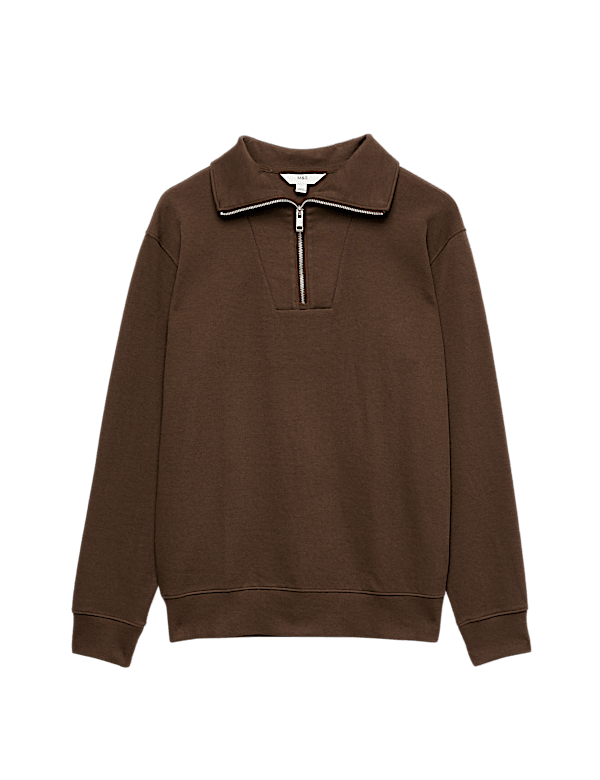 Cotton Rich Textured Half Zip Jumper