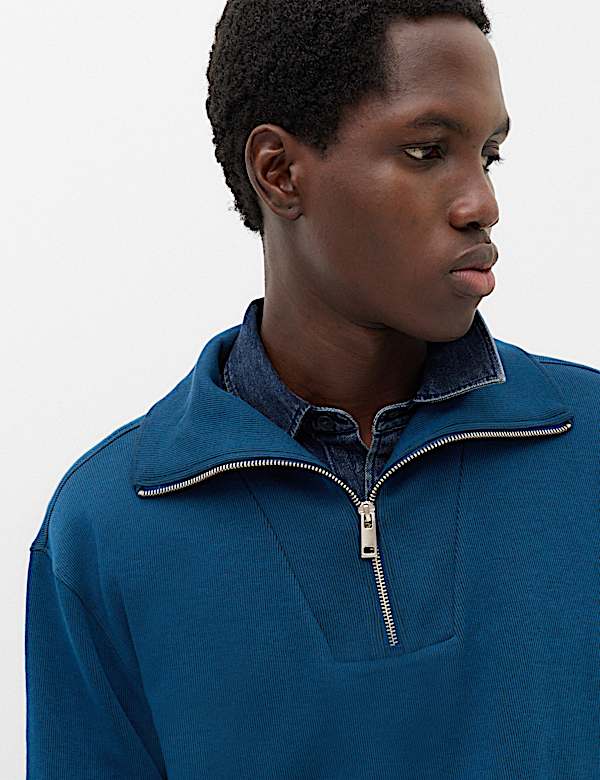Cotton Rich Textured Half Zip Jumper - IL
