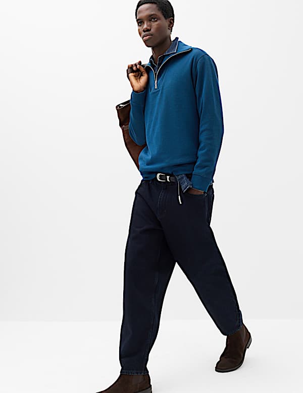 Cotton Rich Textured Half Zip Jumper - IL