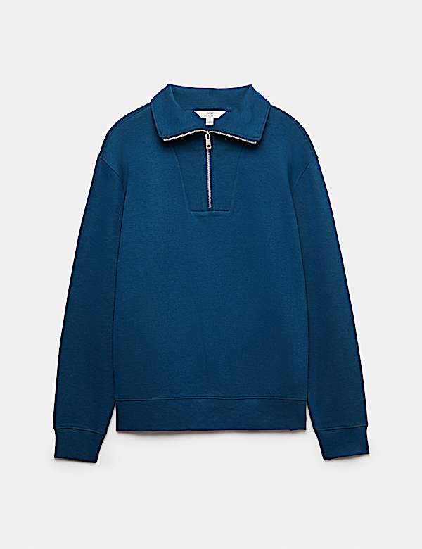 Cotton Rich Textured Half Zip Jumper - IL