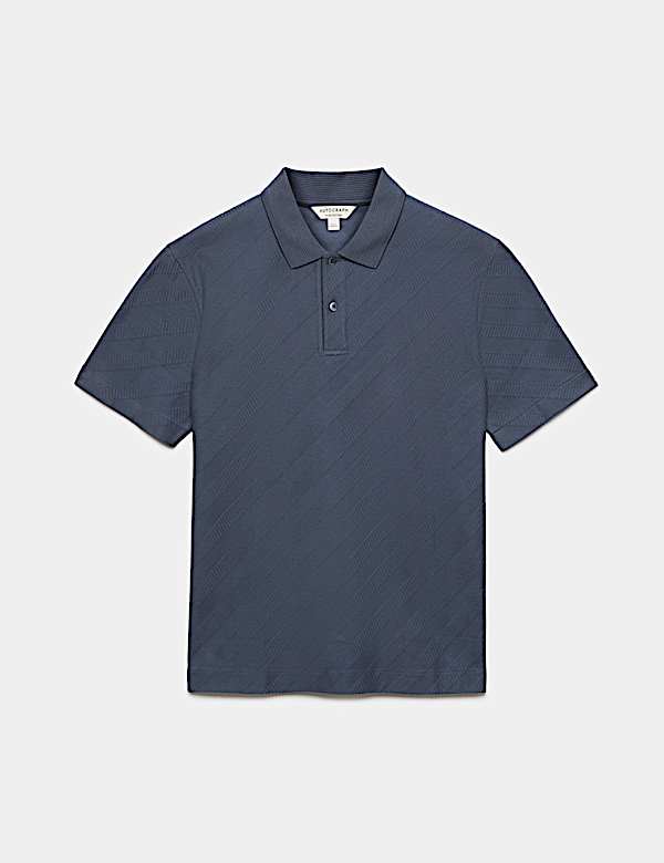 Pure Cotton Textured Jacquard Button Polo Shirt - CA