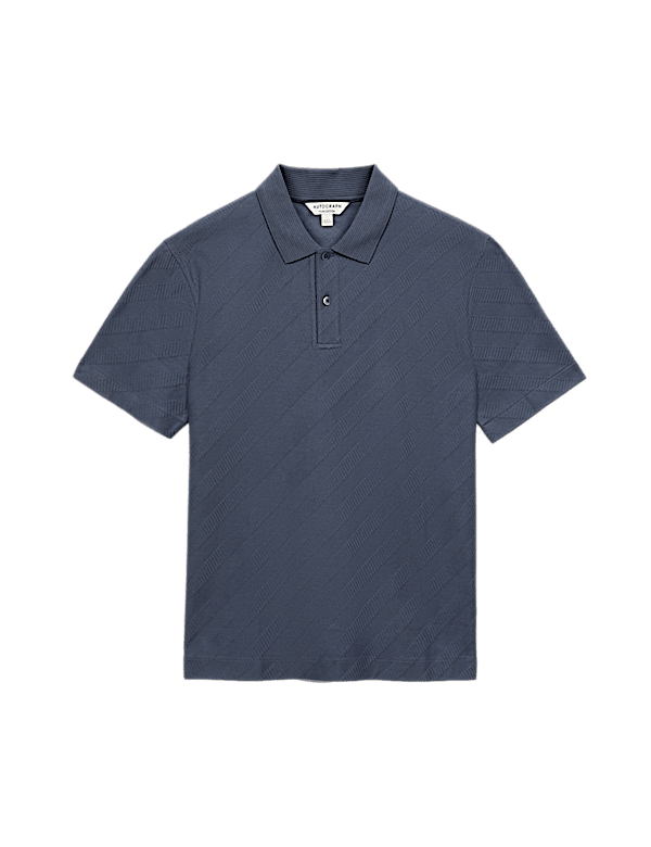 Pure Cotton Textured Jacquard Button Polo Shirt