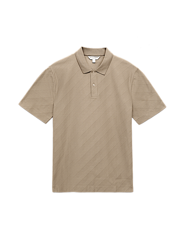 Pure Cotton Textured Jacquard Button Polo Shirt