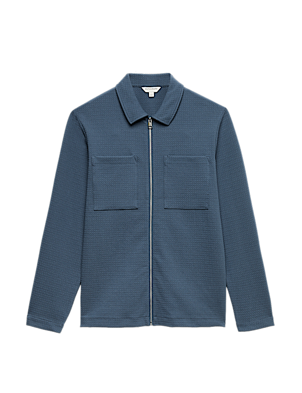 Cotton Blend Zip Up Textured Jacket