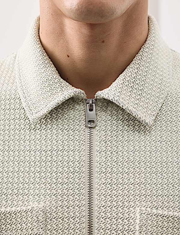 Cotton Blend Zip Up Textured Jacket - DE