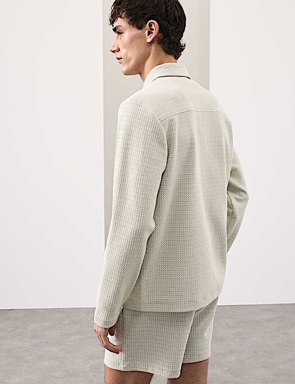 Cotton Blend Zip Up Textured Jacket - DE